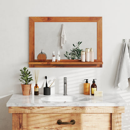 Farmhouse Wall Mirror with Shelf and Teak Wood Frame, Natural Wall Mirrors at Gallery Canada