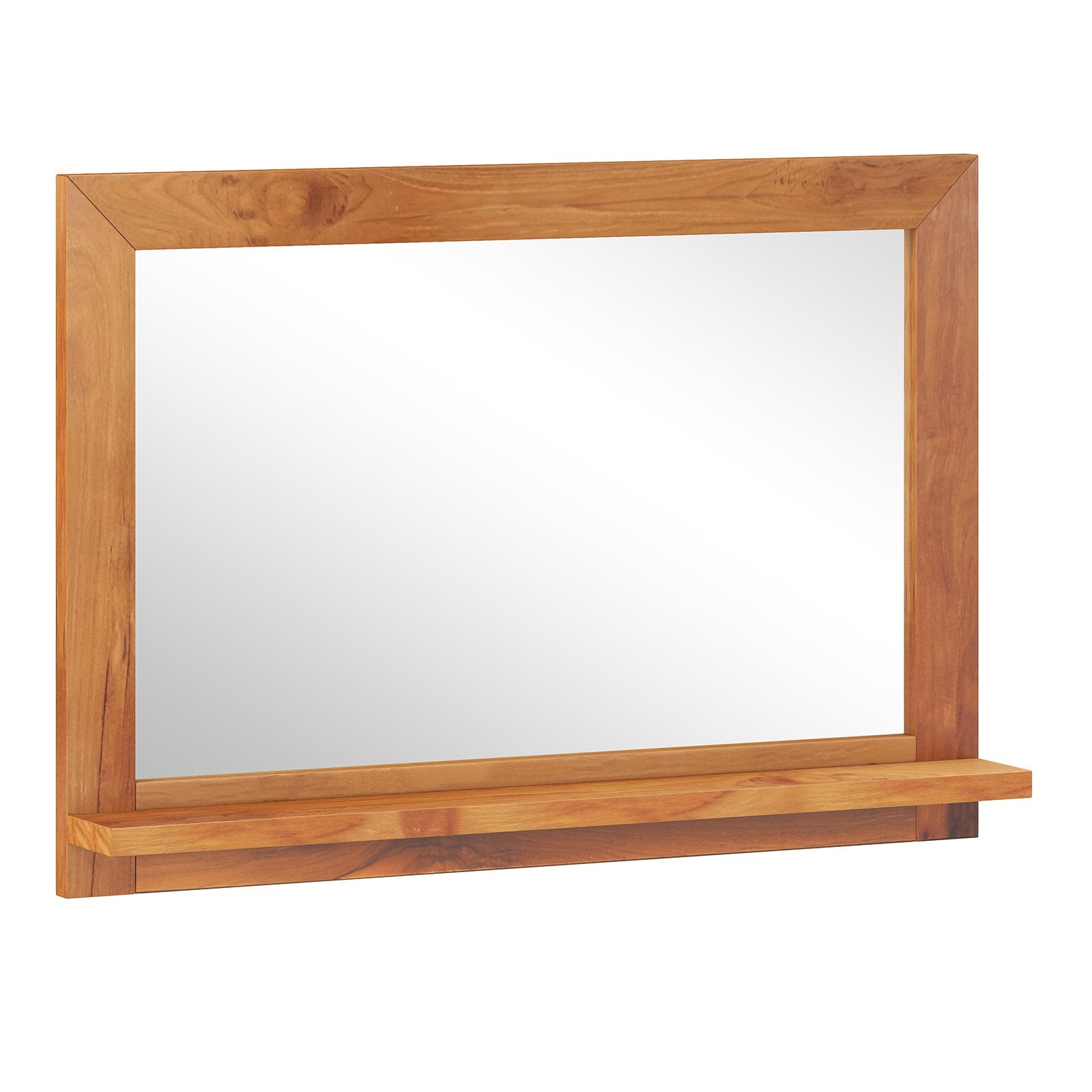 Farmhouse Wall Mirror with Shelf and Teak Wood Frame, Natural Wall Mirrors Natural at Gallery Canada