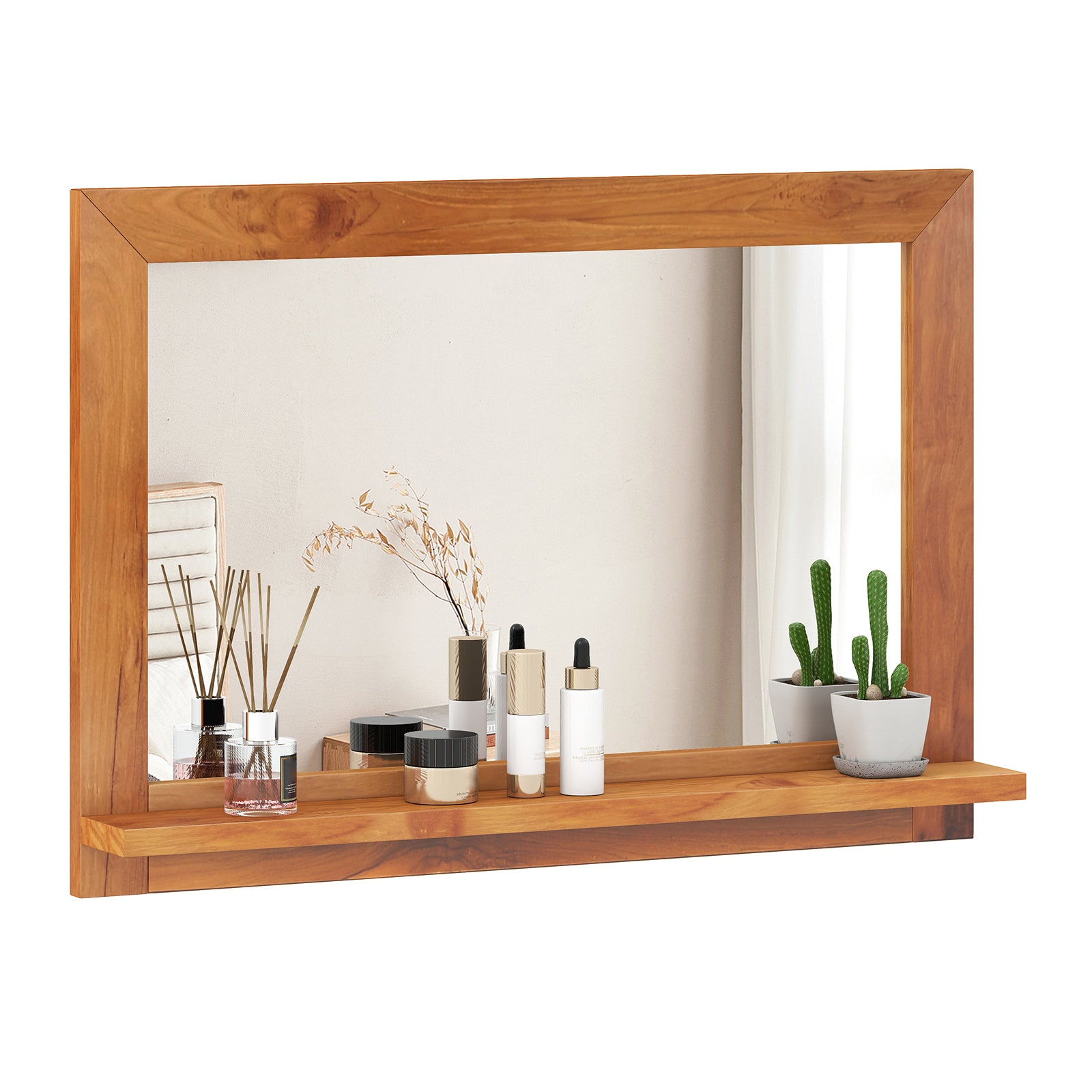Farmhouse Wall Mirror with Shelf and Teak Wood Frame, Natural Wall Mirrors at Gallery Canada