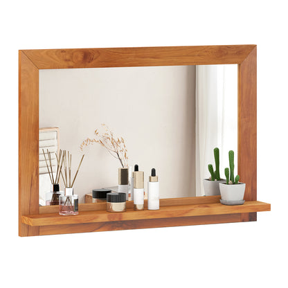 Farmhouse Wall Mirror with Shelf and Teak Wood Frame, Natural Wall Mirrors at Gallery Canada
