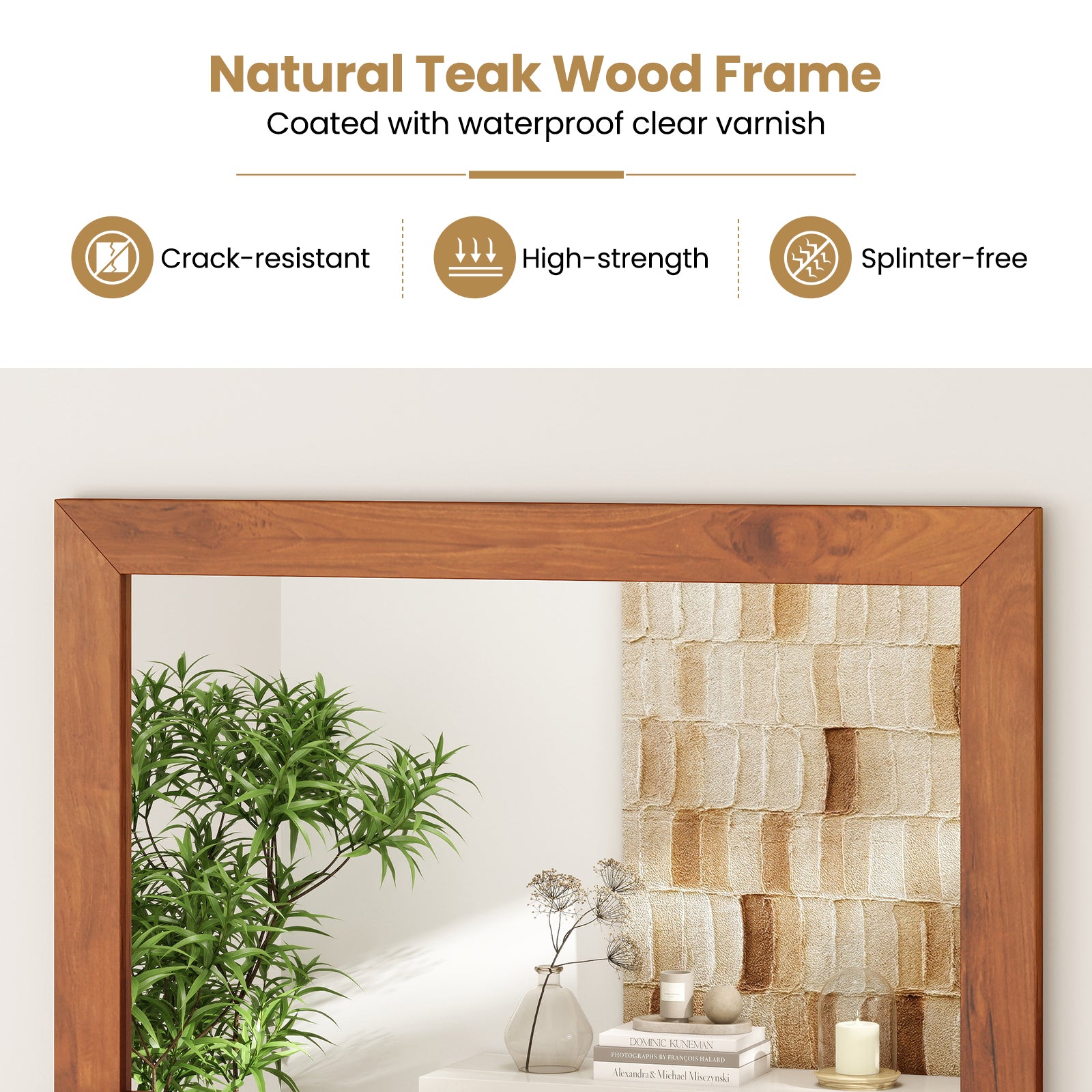 Farmhouse Wall Mirror with Shelf and Teak Wood Frame, Natural Wall Mirrors at Gallery Canada