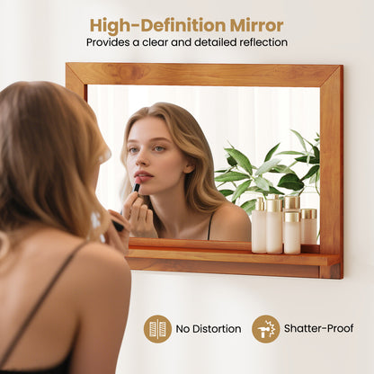 Farmhouse Wall Mirror with Shelf and Teak Wood Frame, Natural Wall Mirrors at Gallery Canada