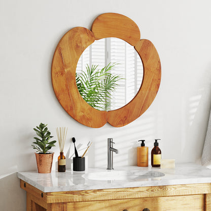 29 Inch Rustic Hanging Vanity Mirror with Teak Wood Frame, Natural Wall Mirrors at Gallery Canada
