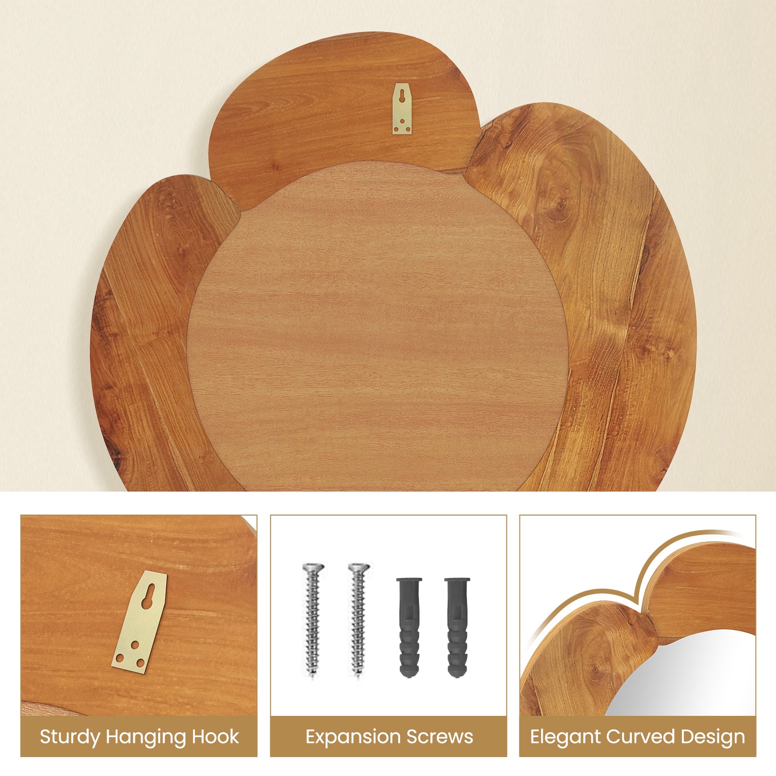 29 Inch Rustic Hanging Vanity Mirror with Teak Wood Frame, Natural Wall Mirrors at Gallery Canada