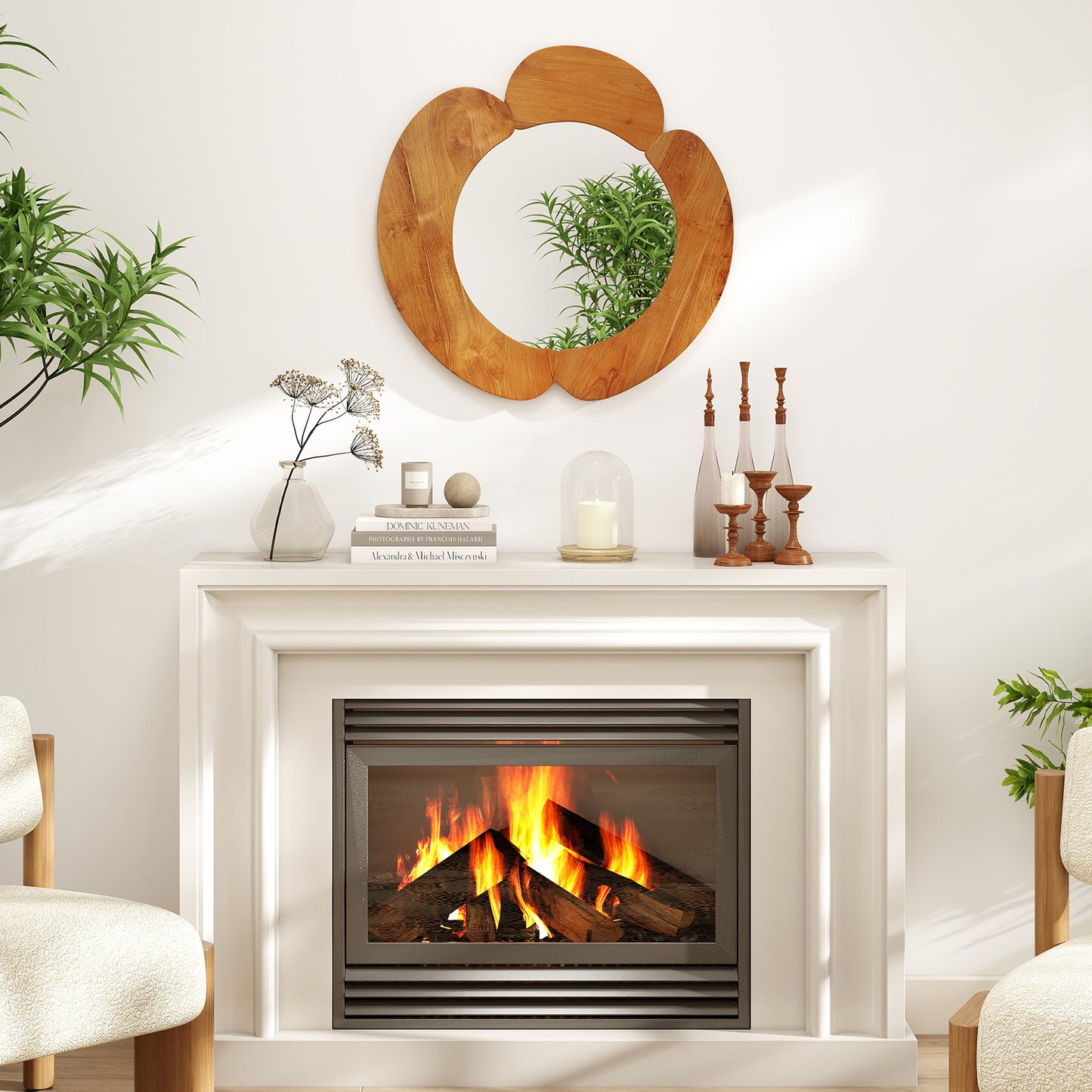 29 Inch Rustic Hanging Vanity Mirror with Teak Wood Frame, Natural Wall Mirrors at Gallery Canada