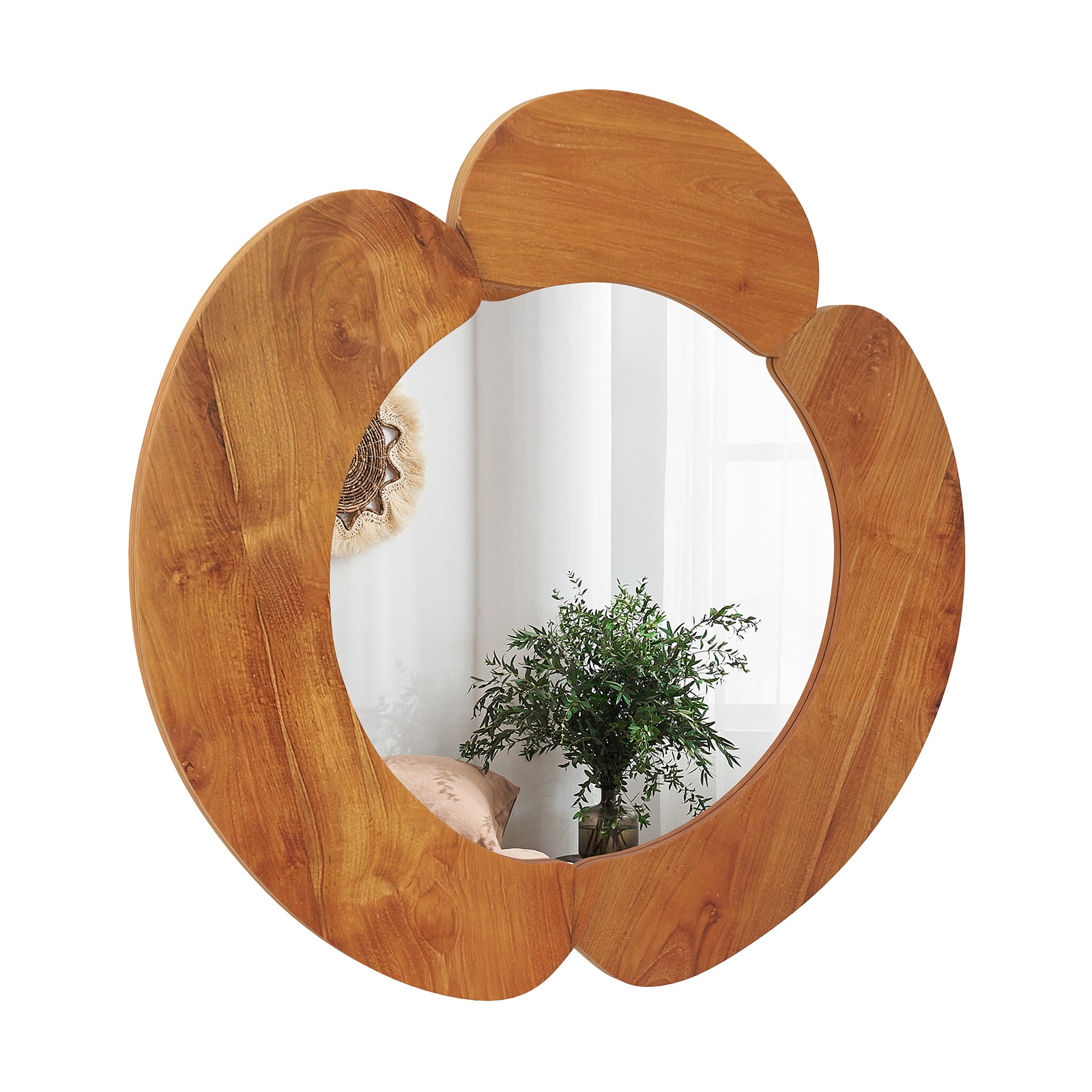 29 Inch Rustic Hanging Vanity Mirror with Teak Wood Frame, Natural Wall Mirrors at Gallery Canada