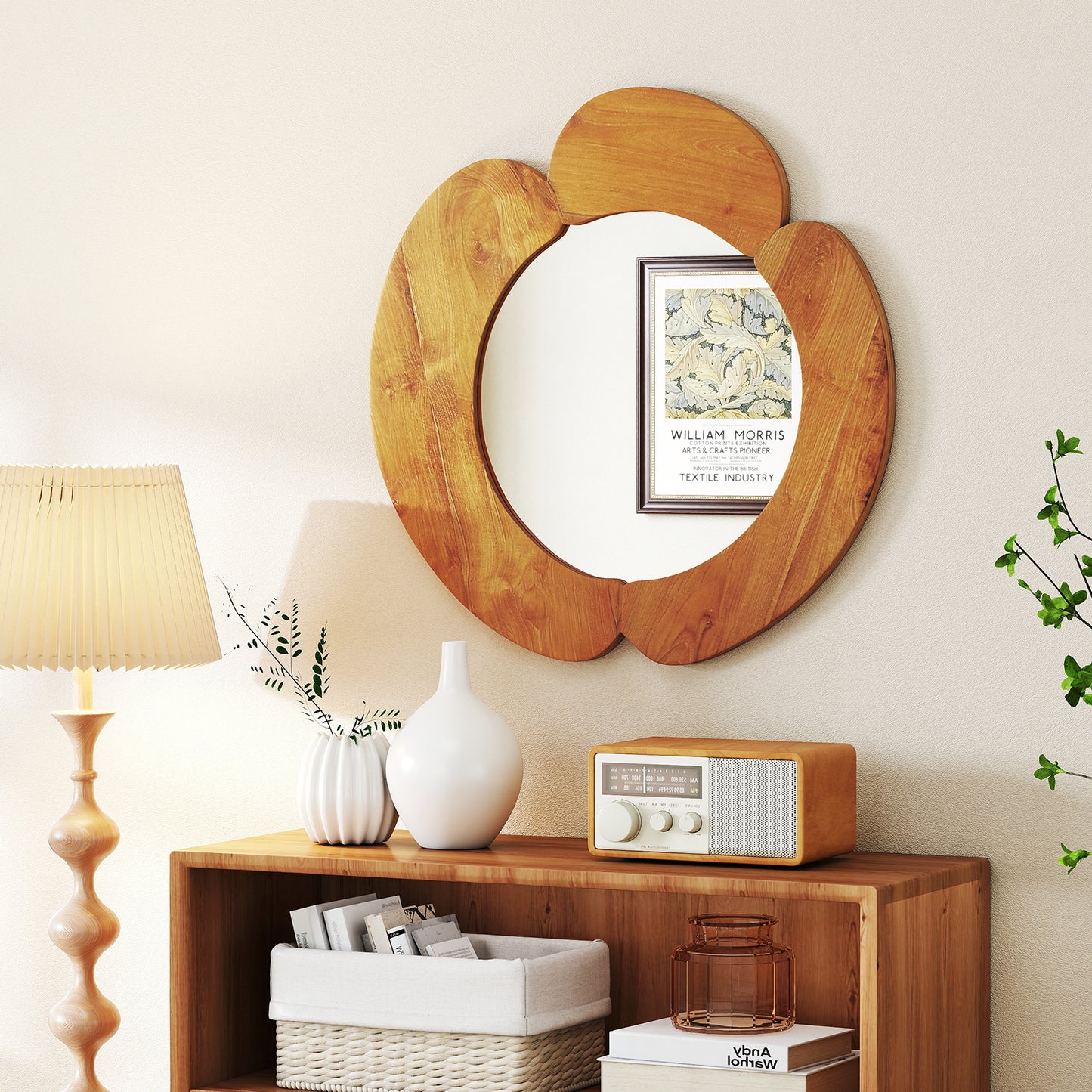 29 Inch Rustic Hanging Vanity Mirror with Teak Wood Frame, Natural Wall Mirrors at Gallery Canada