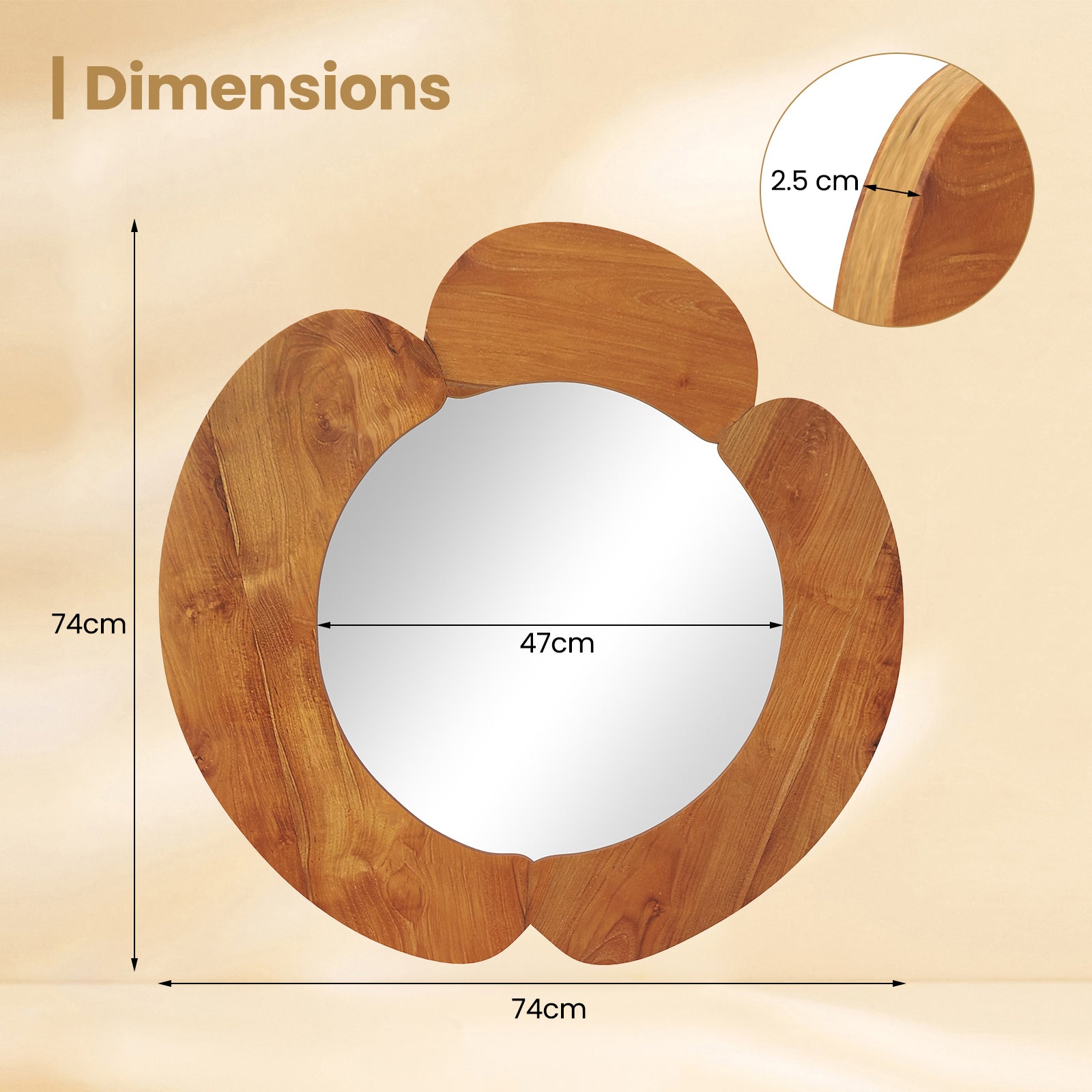 29 Inch Rustic Hanging Vanity Mirror with Teak Wood Frame, Natural Wall Mirrors at Gallery Canada