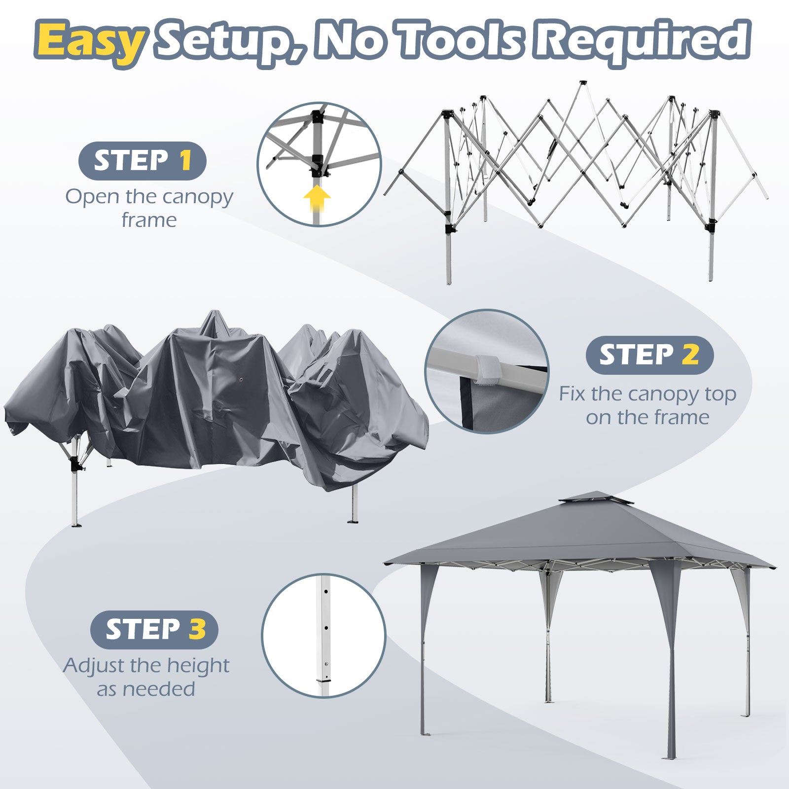 13 X 13 FT Pop up Gazebo with Portable Carrying Bag 8 Stakes and 4 Wind Ropes, Gray Gazebos at Gallery Canada