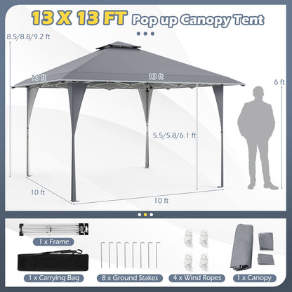 13 X 13 FT Pop up Gazebo with Portable Carrying Bag 8 Stakes and 4 Wind Ropes, Gray Gazebos at Gallery Canada