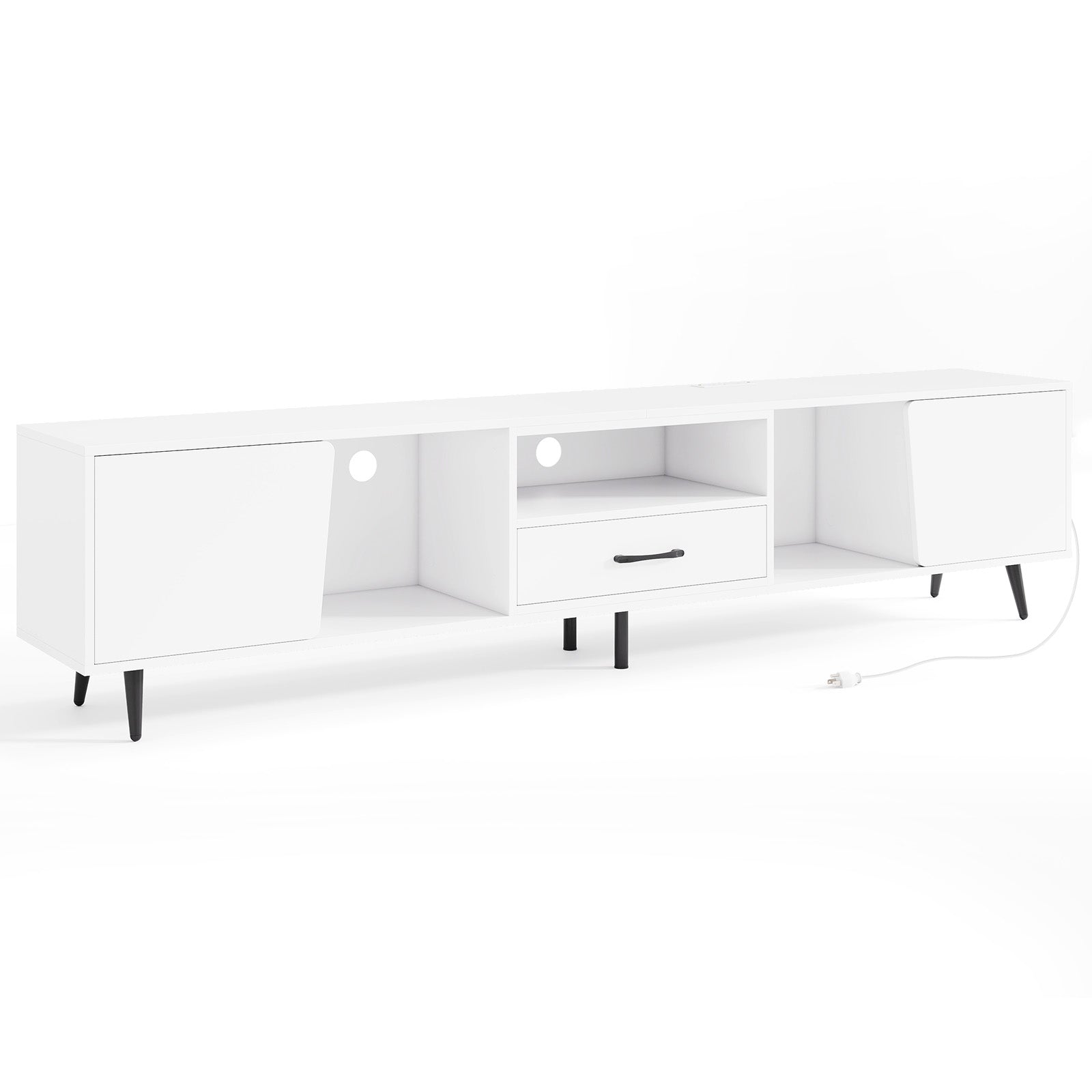 79" TV Stand for TVs up to 90 Inches Entertainment Center Wood Media Console Table Modern Mid Century TV Cabinet, White Entertainment Centers & TV Stands at Gallery Canada
