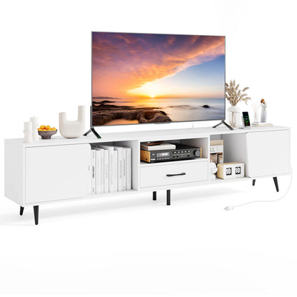 79" TV Stand for TVs up to 90 Inches Entertainment Center Wood Media Console Table Modern Mid Century TV Cabinet, White Entertainment Centers & TV Stands at Gallery Canada