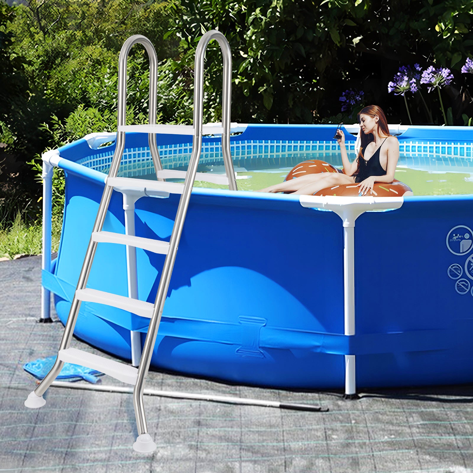 75.6" Above Ground Pool Ladder A-Frame Swimming Pool 4-Step Ladder for Up to 55" Pool Wall Height, Silver Swimming Pools at Gallery Canada