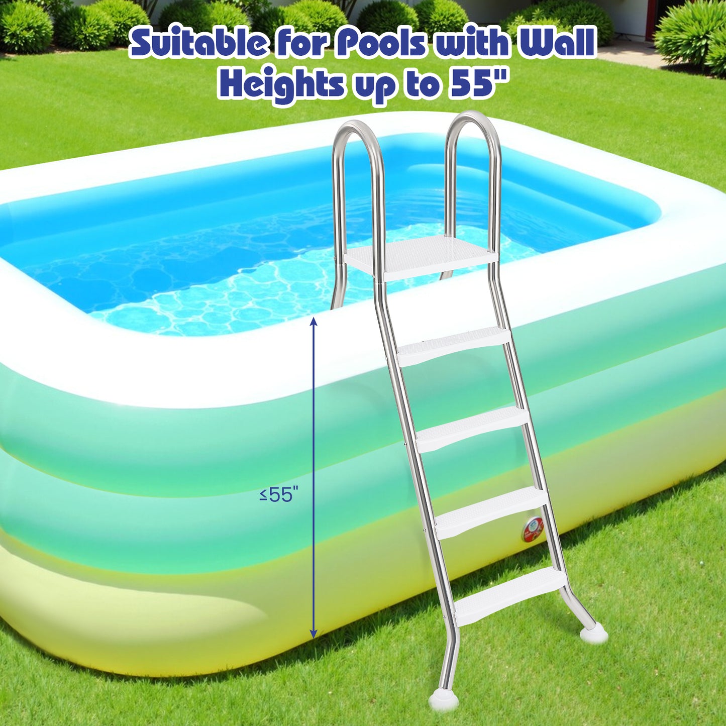 75.6" Above Ground Pool Ladder A-Frame Swimming Pool 4-Step Ladder for Up to 55" Pool Wall Height, Silver Swimming Pools at Gallery Canada