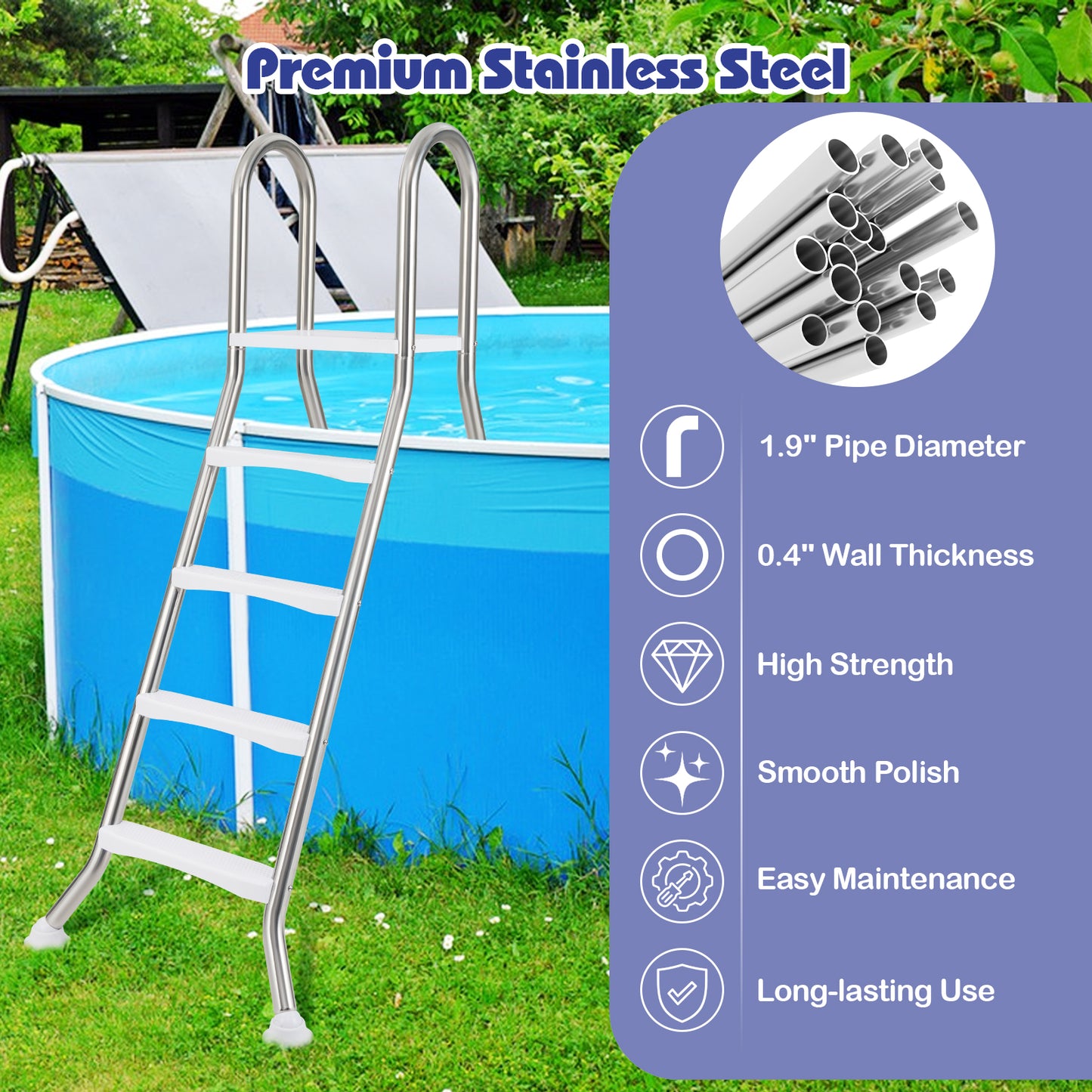 75.6" Above Ground Pool Ladder A-Frame Swimming Pool 4-Step Ladder for Up to 55" Pool Wall Height, Silver Swimming Pools at Gallery Canada