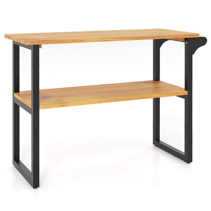 2-Tier Solid Teak Wood Bathroom Shelf with Towel Rack, Natural Floor Cabinets at Gallery Canada