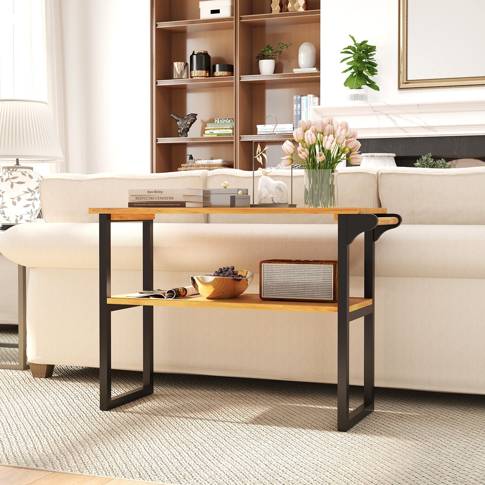 2-Tier Solid Teak Wood Bathroom Shelf with Towel Rack, Natural Floor Cabinets at Gallery Canada