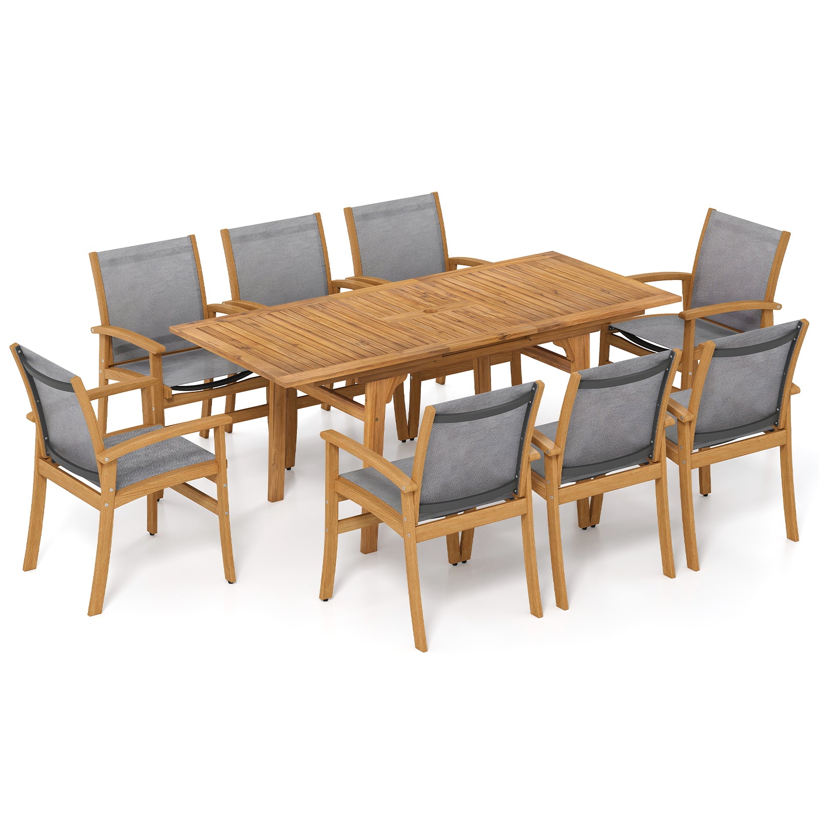 9 Pieces Acacia Wood Patio Dining Set for 6-8, Natural Patio Dining Sets Natural at Gallery Canada