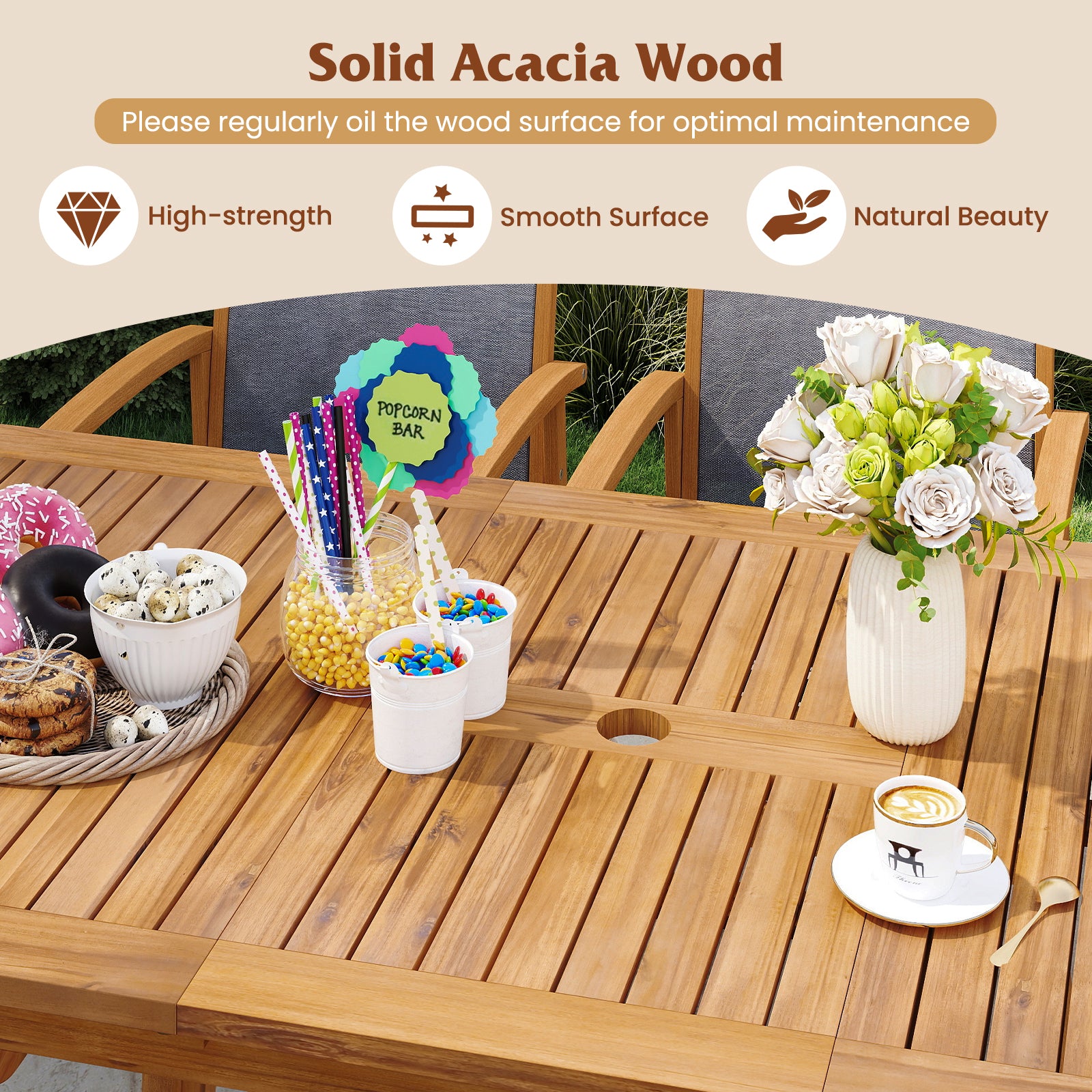 9 Pieces Acacia Wood Patio Dining Set for 6-8, Natural Patio Dining Sets at Gallery Canada