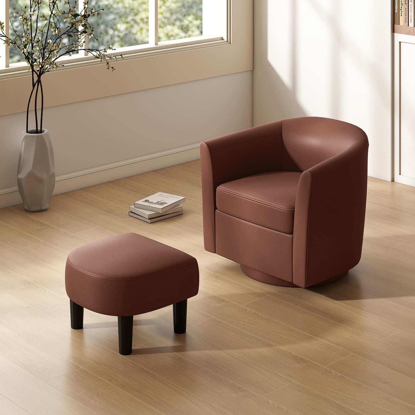 Modern Club Swivel Accent Chair with Ottoman Footrest Curved Backrest, Brown Accent Chairs at Gallery Canada