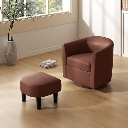 Modern Club Swivel Accent Chair with Ottoman Footrest Curved Backrest, Brown Accent Chairs at Gallery Canada