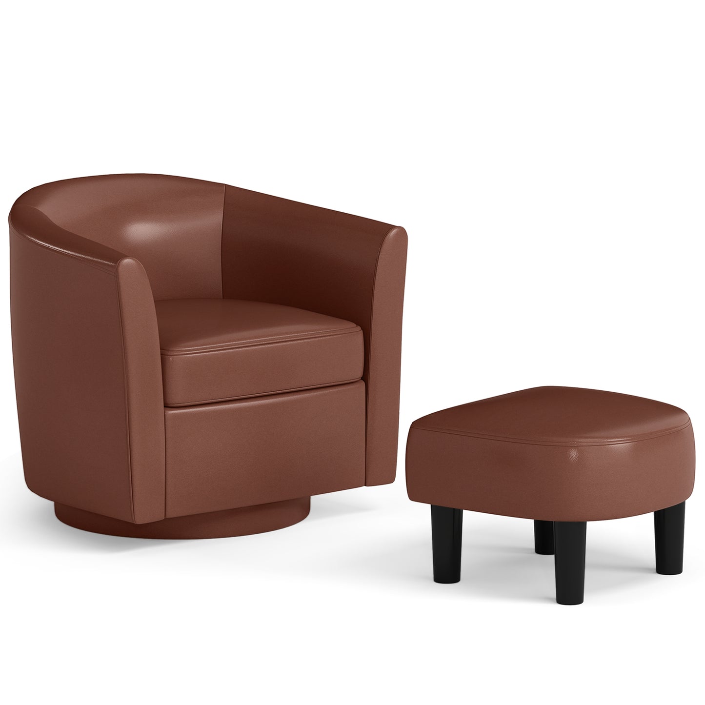 Modern Club Swivel Accent Chair with Ottoman Footrest Curved Backrest, Brown Accent Chairs Brown at Gallery Canada