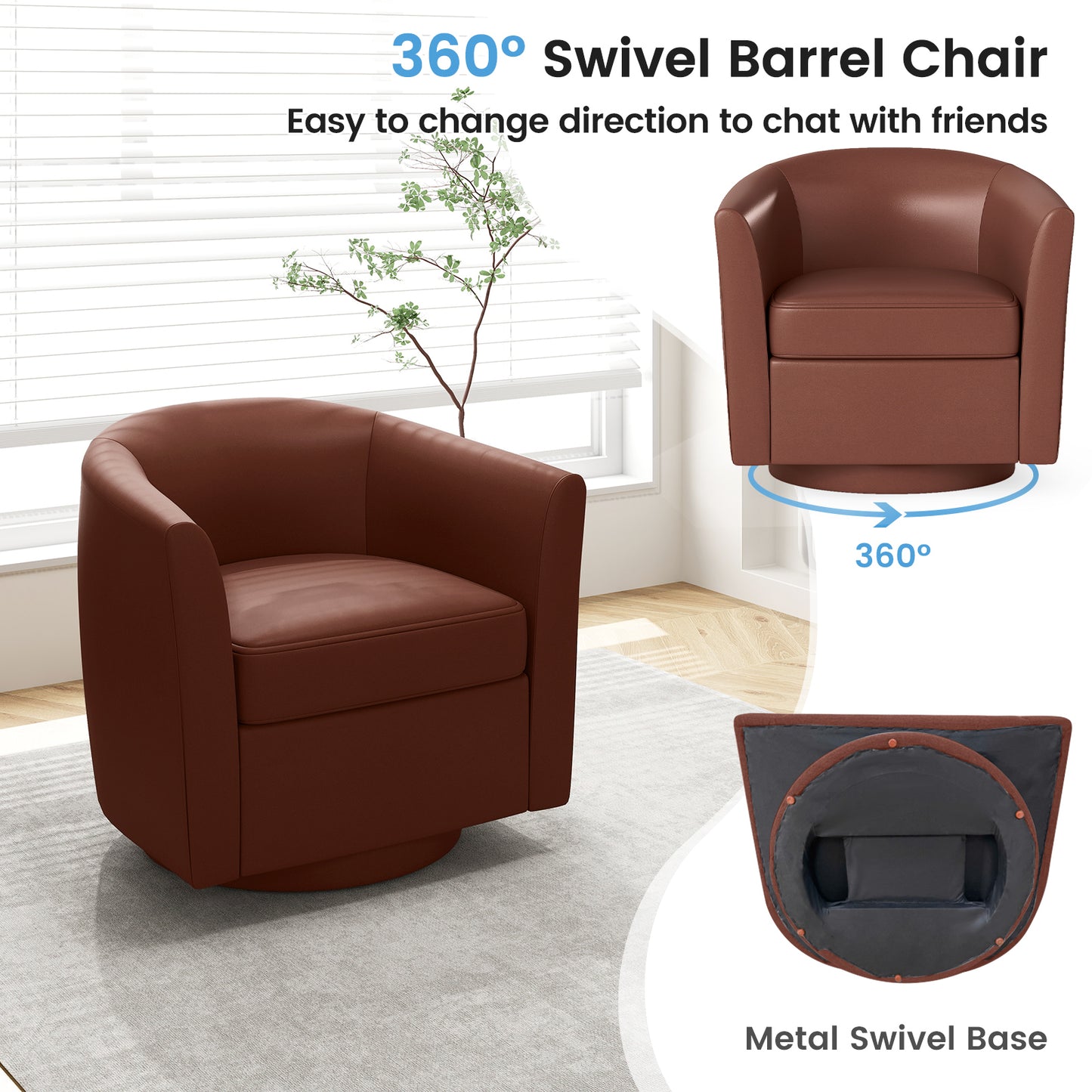 Modern Club Swivel Accent Chair with Ottoman Footrest Curved Backrest, Brown Accent Chairs at Gallery Canada