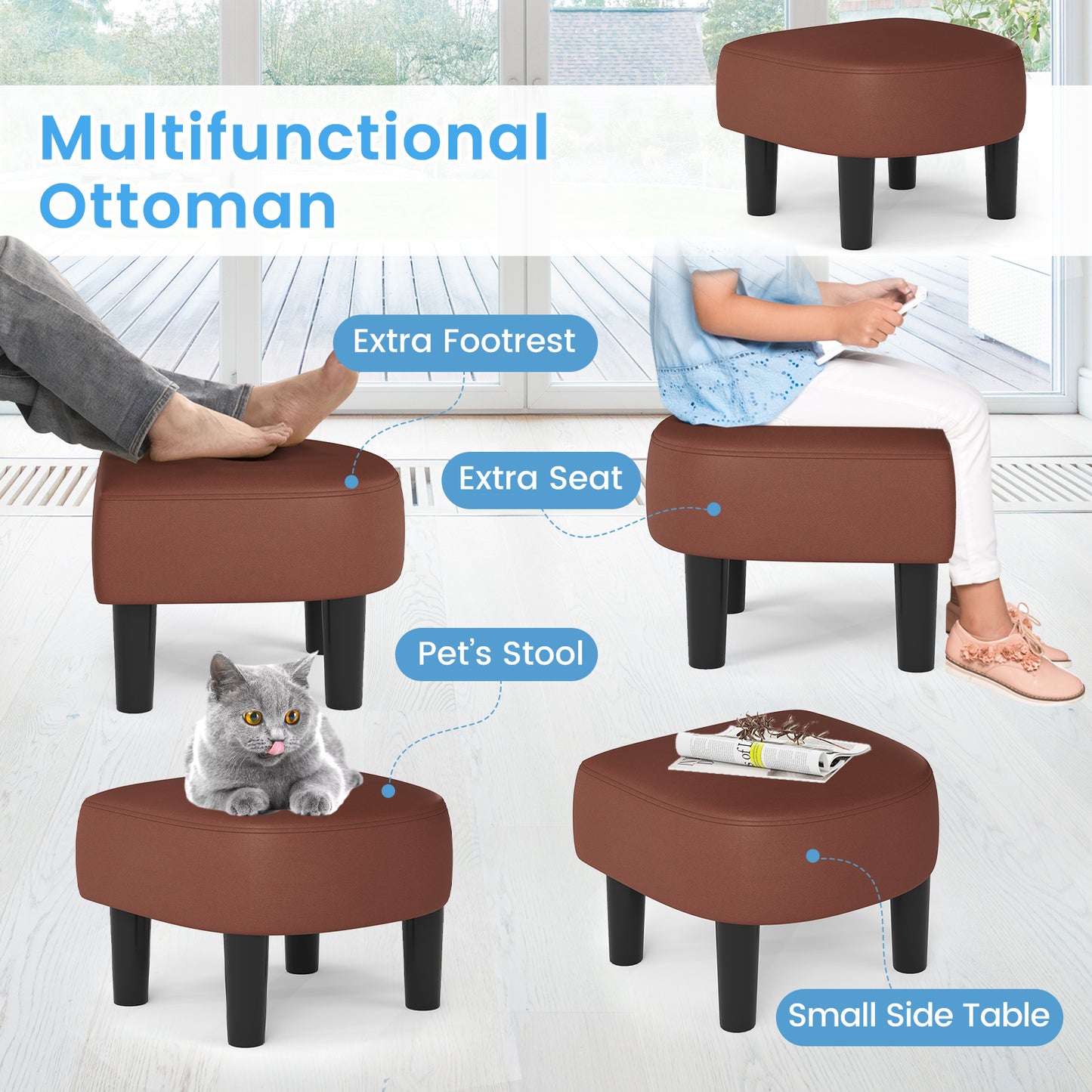 Modern Club Swivel Accent Chair with Ottoman Footrest Curved Backrest, Brown Accent Chairs at Gallery Canada