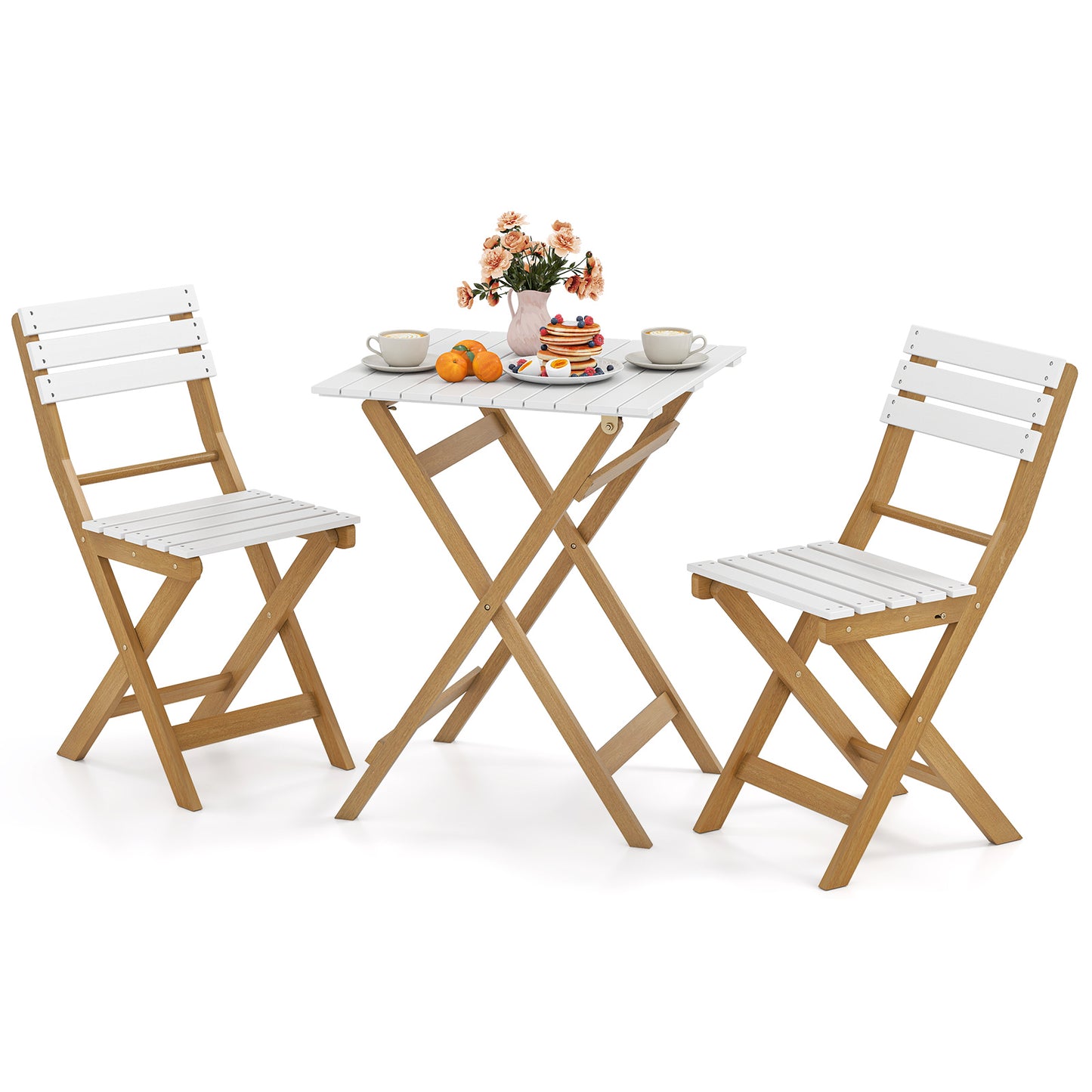 3 Piece Folding Patio Bistro Set with Foldable Design Acacia Wood Porch Chairs and Square Table Patio Conversation Sets at Gallery Canada