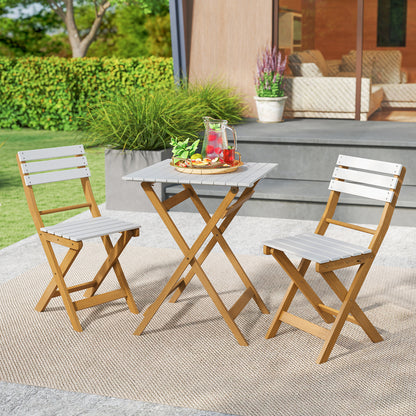 3 Piece Folding Patio Bistro Set with Foldable Design Acacia Wood Porch Chairs and Square Table Patio Conversation Sets at Gallery Canada