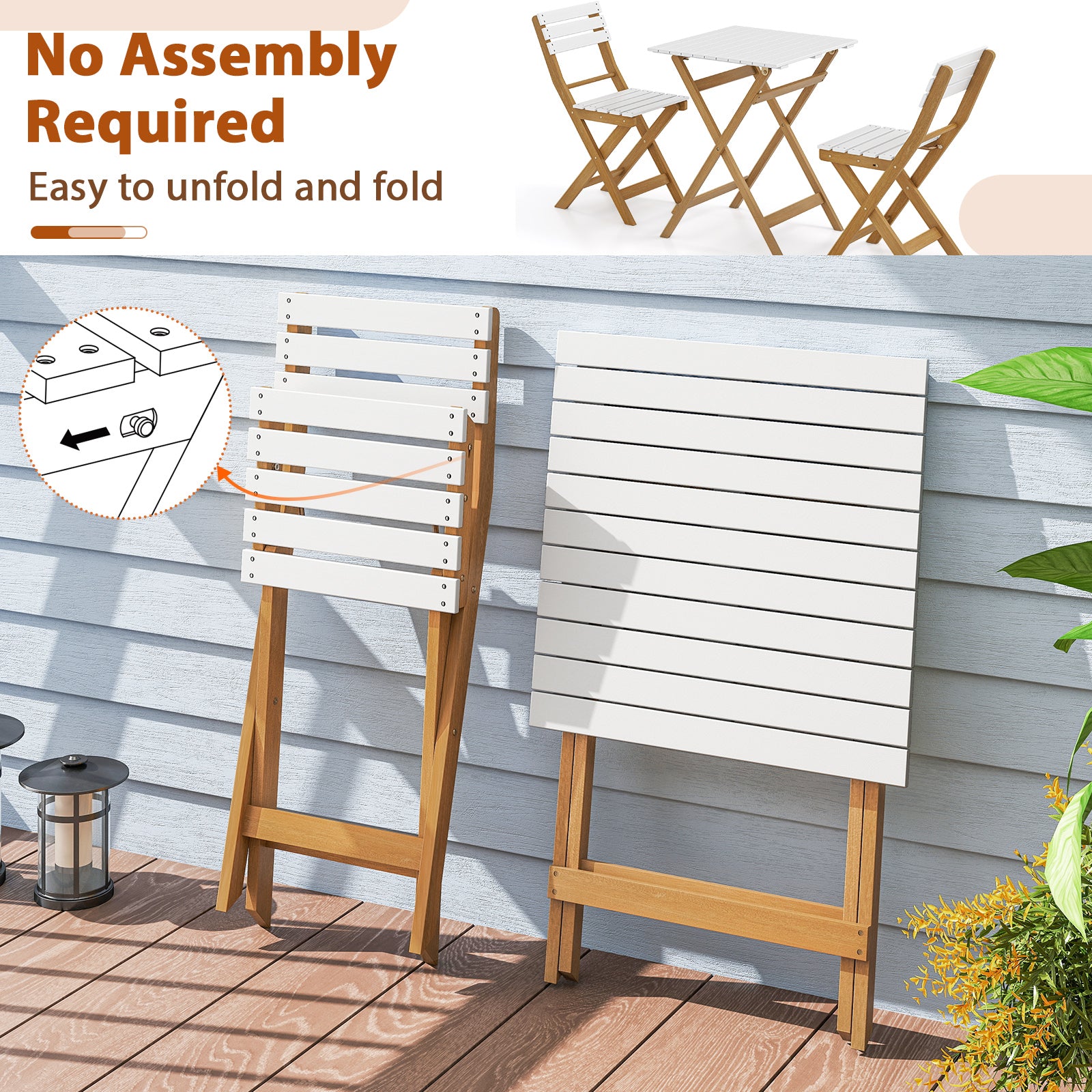 3 Piece Folding Patio Bistro Set with Foldable Design Acacia Wood Porch Chairs and Square Table Patio Conversation Sets at Gallery Canada