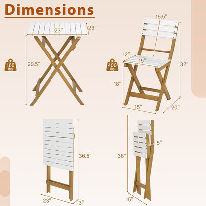 3 Piece Folding Patio Bistro Set with Foldable Design Acacia Wood Porch Chairs and Square Table Patio Conversation Sets at Gallery Canada