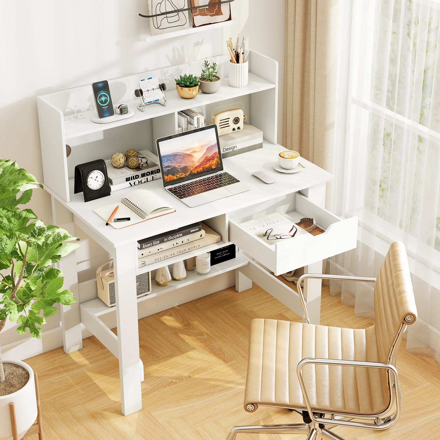 Home Office Computer Desk With Storage Shelves, Drawer Computer Desks at Gallery Canada
