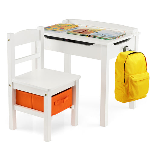 Wood Activity Kids Table And Chair Set With Storage, White