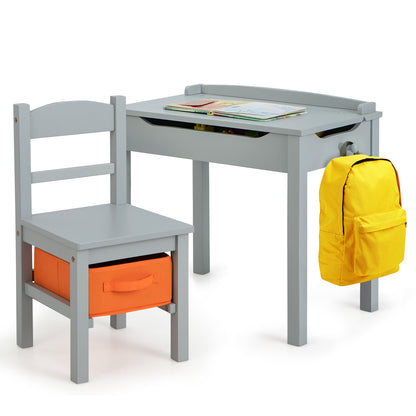 Kids Wood Table And Chair Set With Storage, Gray Kids Table & Chair Sets Gray at Gallery Canada