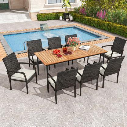 9-Piece Patio Dining Set with Umbrella Hole and 8 Rattan-woven Dining Chairs with Seat Cushions, Natural Patio Dining Sets at Gallery Canada