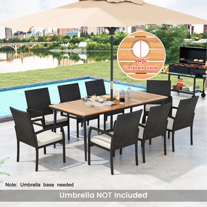 9-Piece Patio Dining Set with Umbrella Hole and 8 Rattan-woven Dining Chairs with Seat Cushions, Natural Patio Dining Sets at Gallery Canada