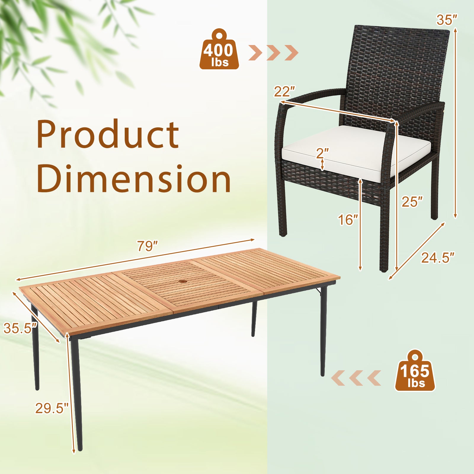 9-Piece Patio Dining Set with Umbrella Hole and 8 Rattan-woven Dining Chairs with Seat Cushions, Natural Patio Dining Sets at Gallery Canada