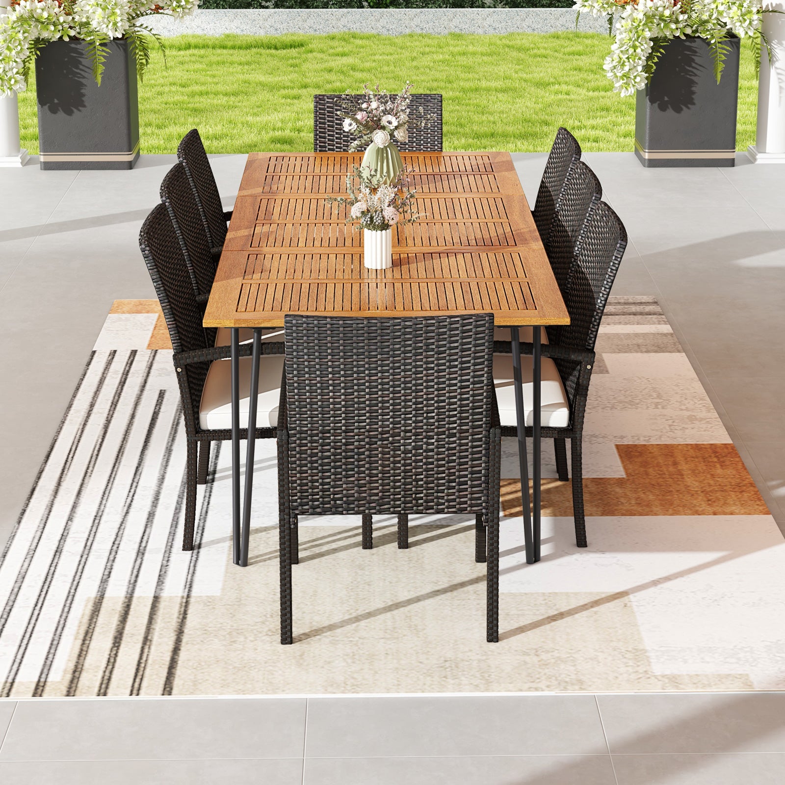 9 Pieces Outdoor Patio Dining Set with Soft Cushions and Acacia Wood Square Table Patio Dining Sets at Gallery Canada