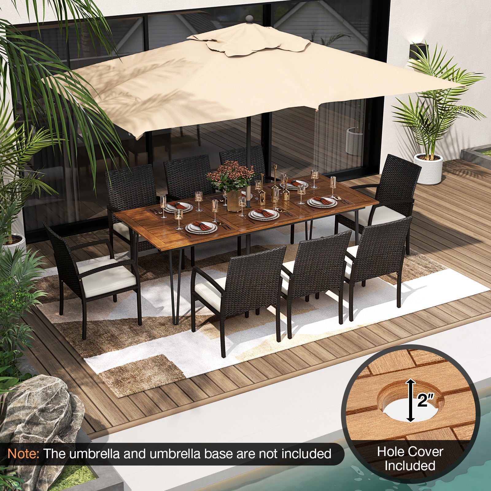 9 Pieces Outdoor Patio Dining Set with Soft Cushions and Acacia Wood Square Table Patio Dining Sets at Gallery Canada