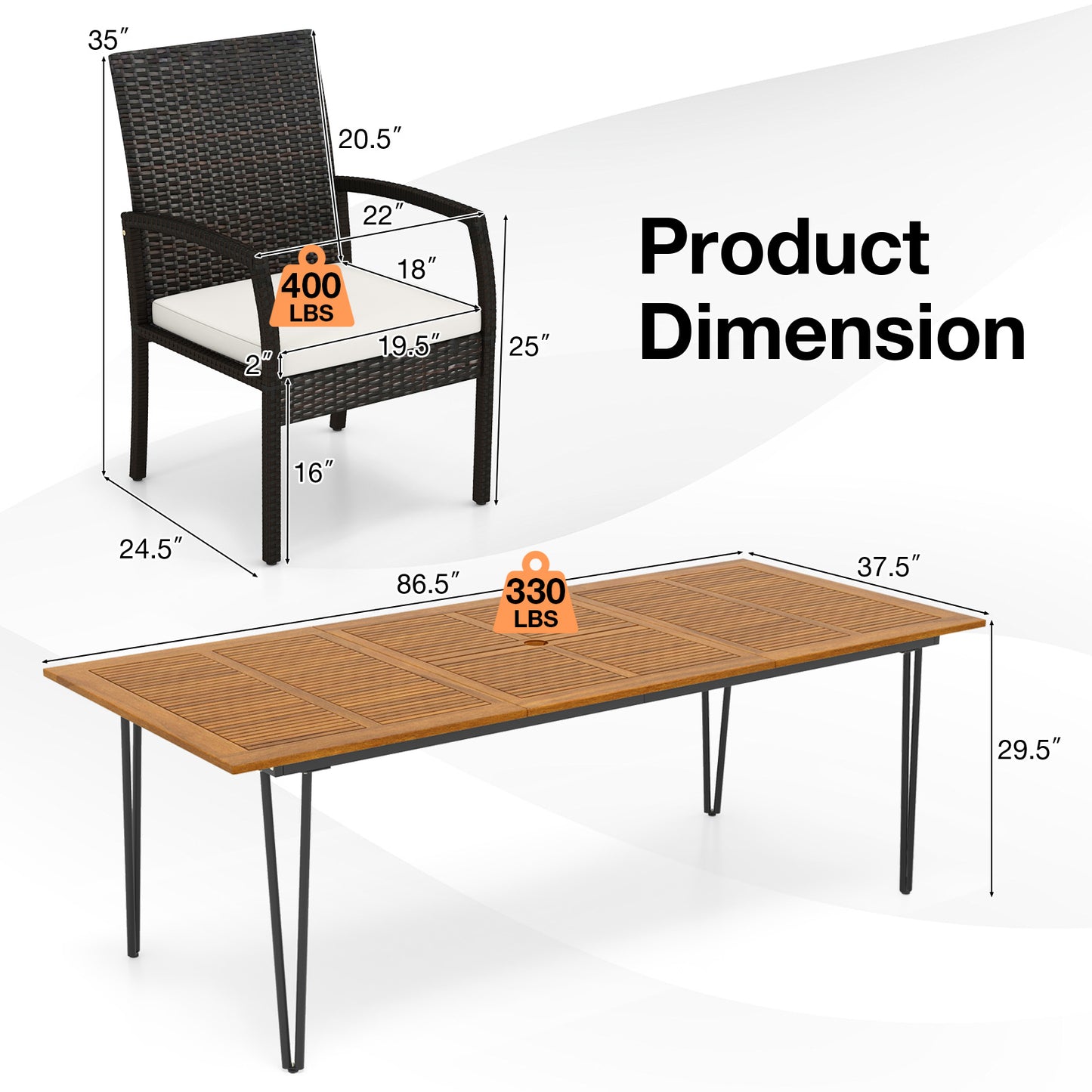 9 Pieces Outdoor Patio Dining Set with Soft Cushions and Acacia Wood Square Table Patio Dining Sets at Gallery Canada