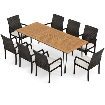 9 Piece Patio Dining Set, Acacia Wood Square Table, Soft Cushions Patio Dining Sets Options at Gallery Canada