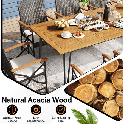 Wicker Patio Furniture Set of 8 Armchairs with Soft Cushions and Acacia Wood Square Table Patio Dining Sets at Gallery Canada