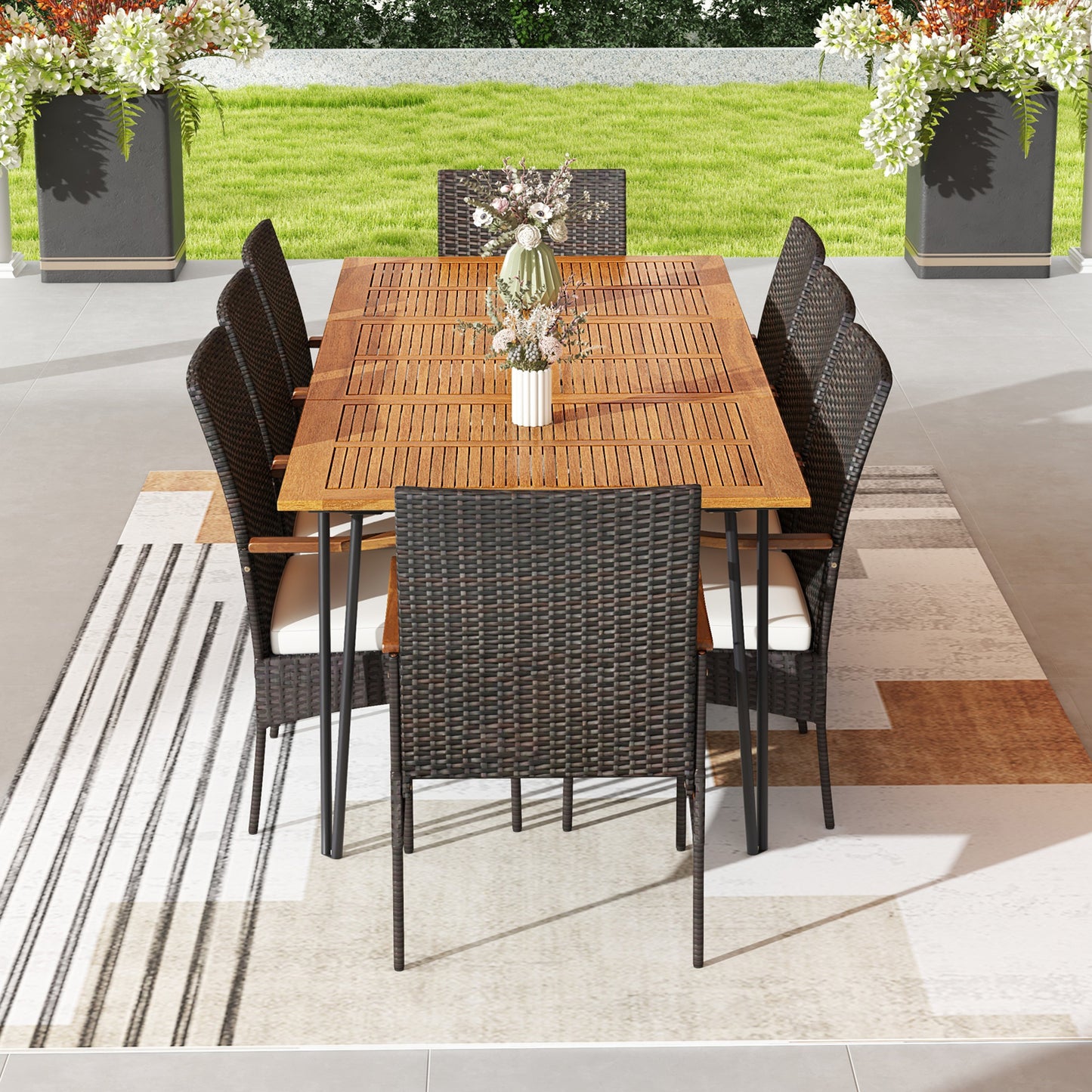 9 Pieces Outdoor Patio Dining Set with Soft Cushions and Umbrella Hole Patio Dining Sets at Gallery Canada