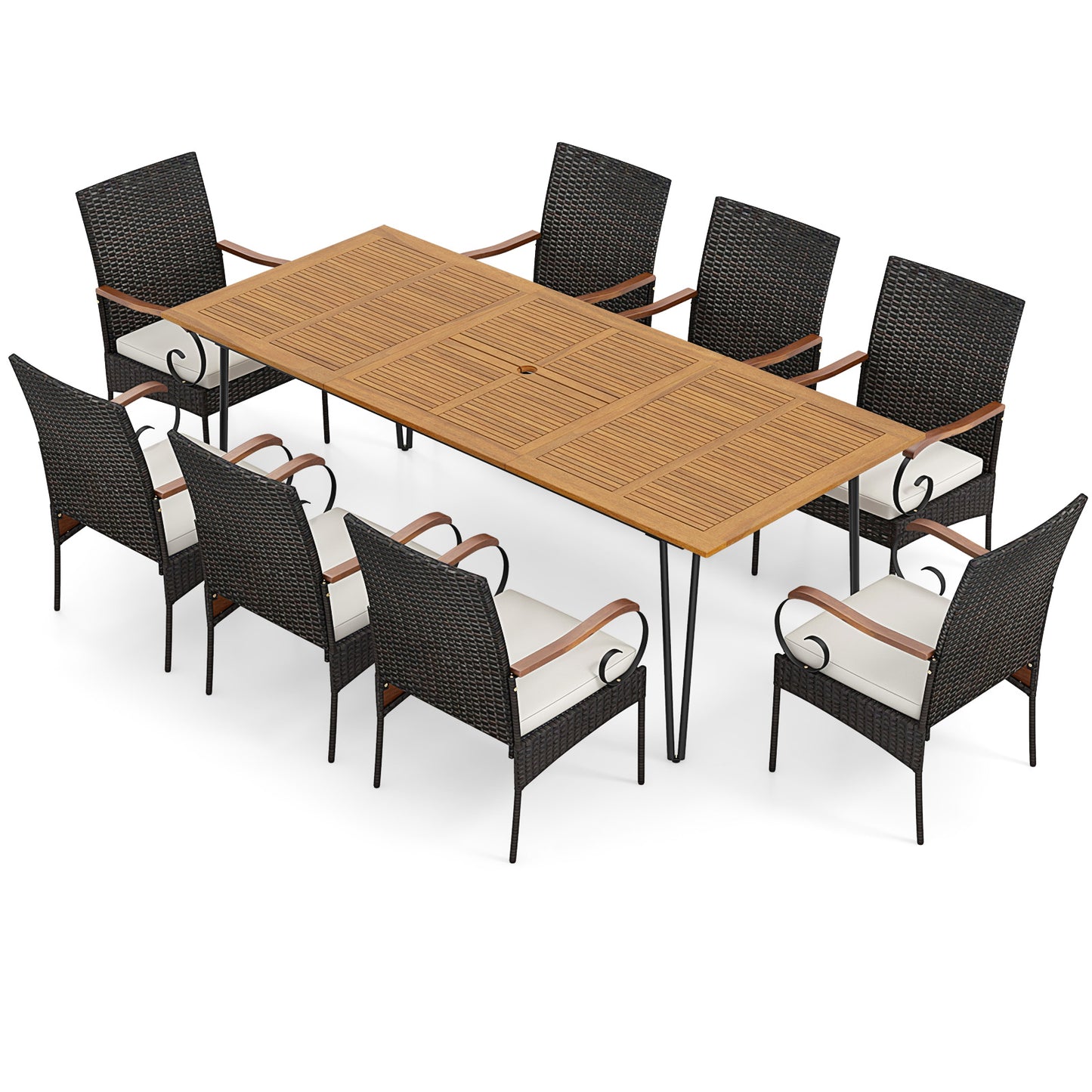 9 Pieces Outdoor Patio Dining Set with Soft Cushions and Umbrella Hole Patio Dining Sets at Gallery Canada