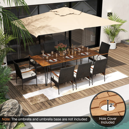 9 Pieces Outdoor Patio Dining Set with Soft Cushions and Umbrella Hole Patio Dining Sets at Gallery Canada