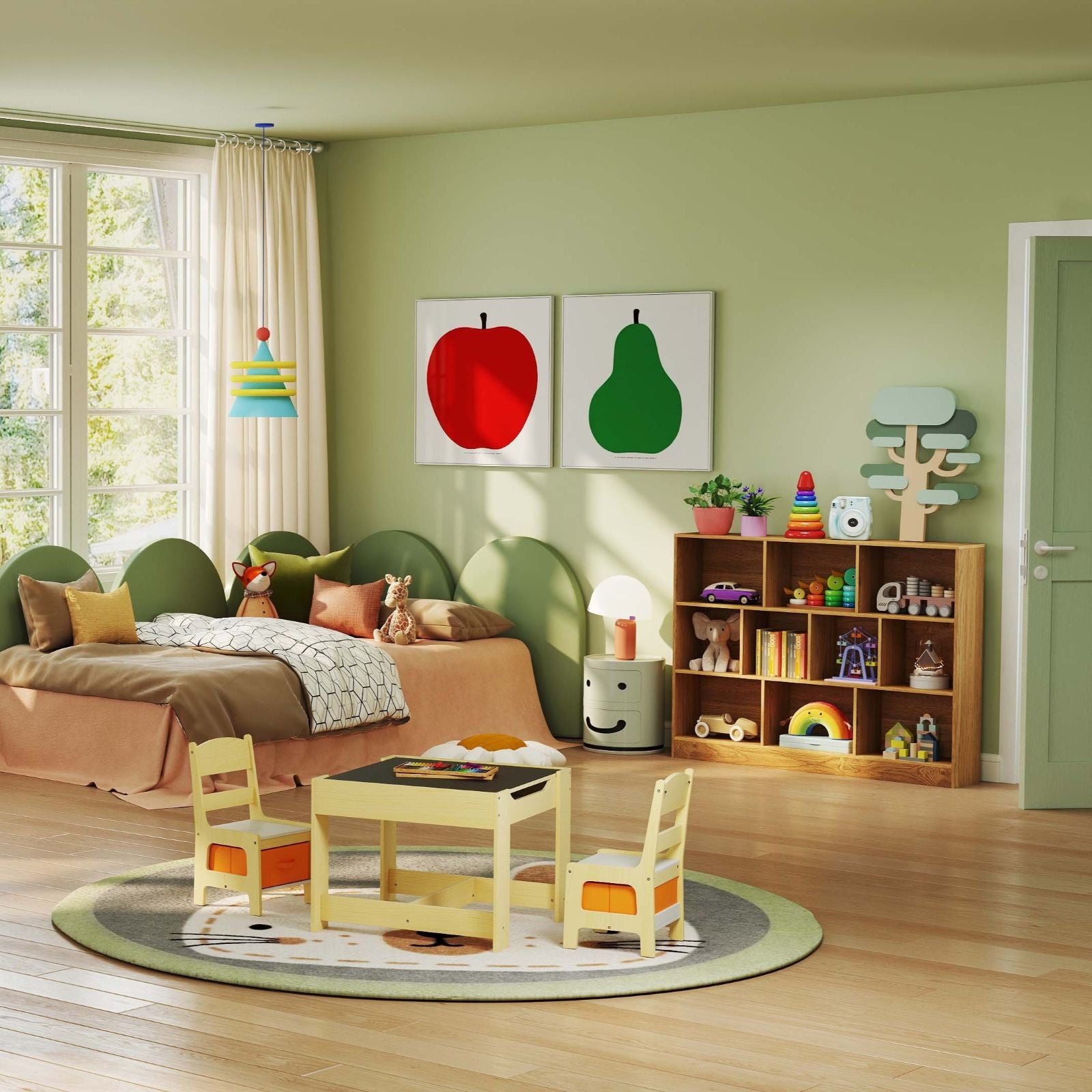 3-IN-1 Kids Furniture: Kids Table Chairs Set + Bookshelf + White Play Kitchen Sets Toddler & Kids Furniture at Gallery Canada