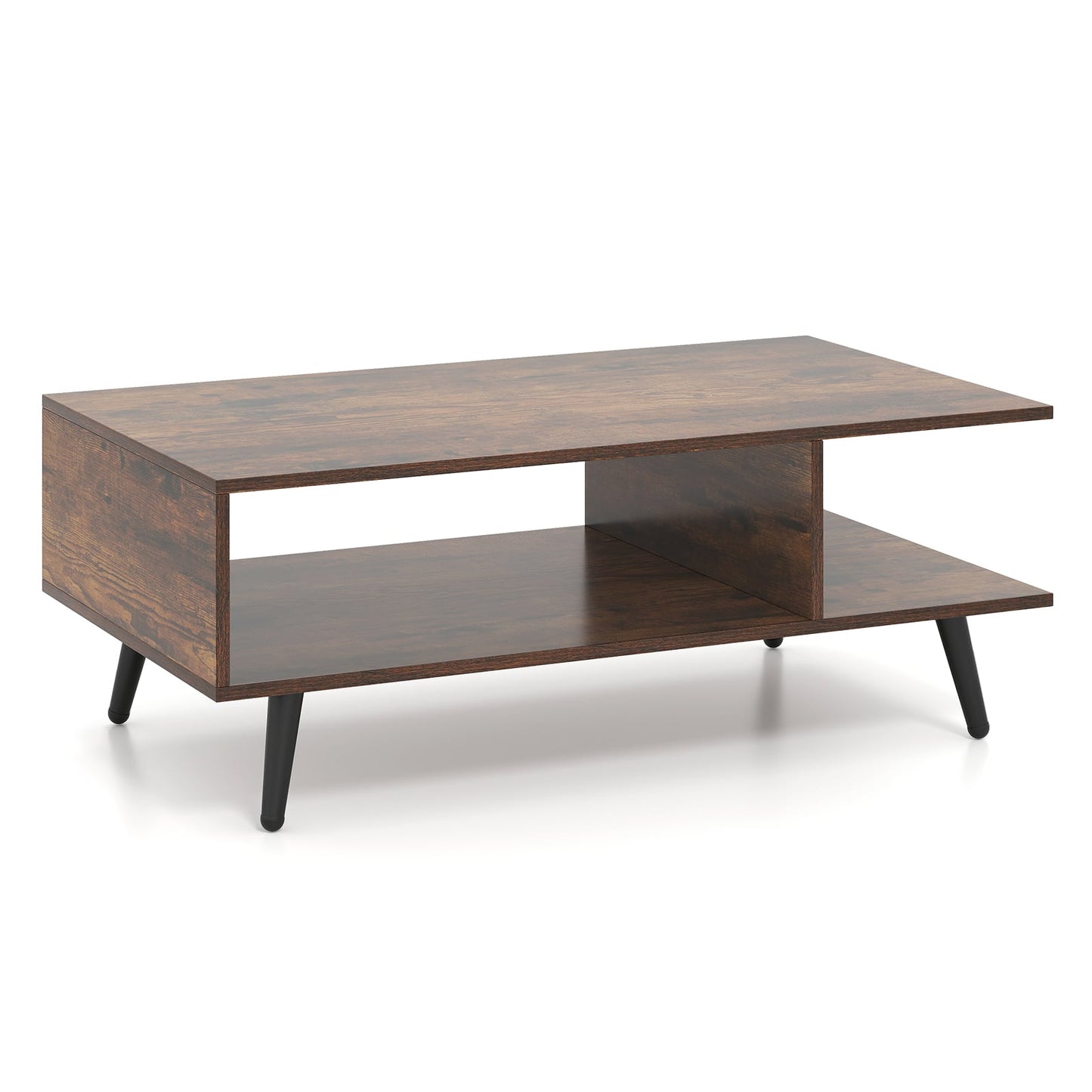 Mid Century Modern Coffee Table, 2-Tier Rectangle, Brown Coffee Tables Rustic Brown at Gallery Canada