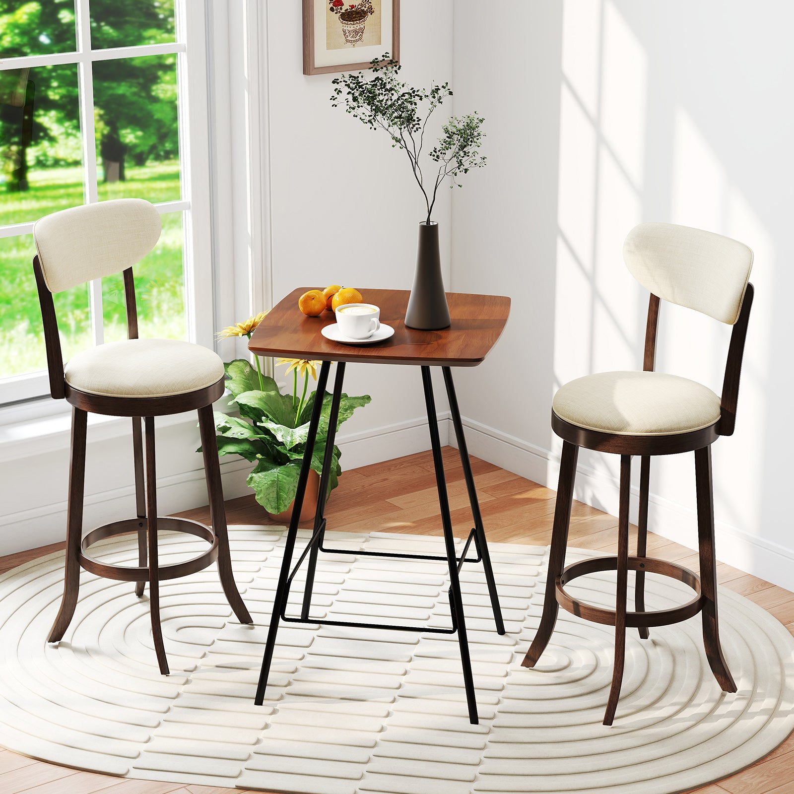 30.5 Inch Bar Height Chairs Set of 2 Swivel High Barstool with Padded Seat and Backrest, Brown Bar Stools at Gallery Canada