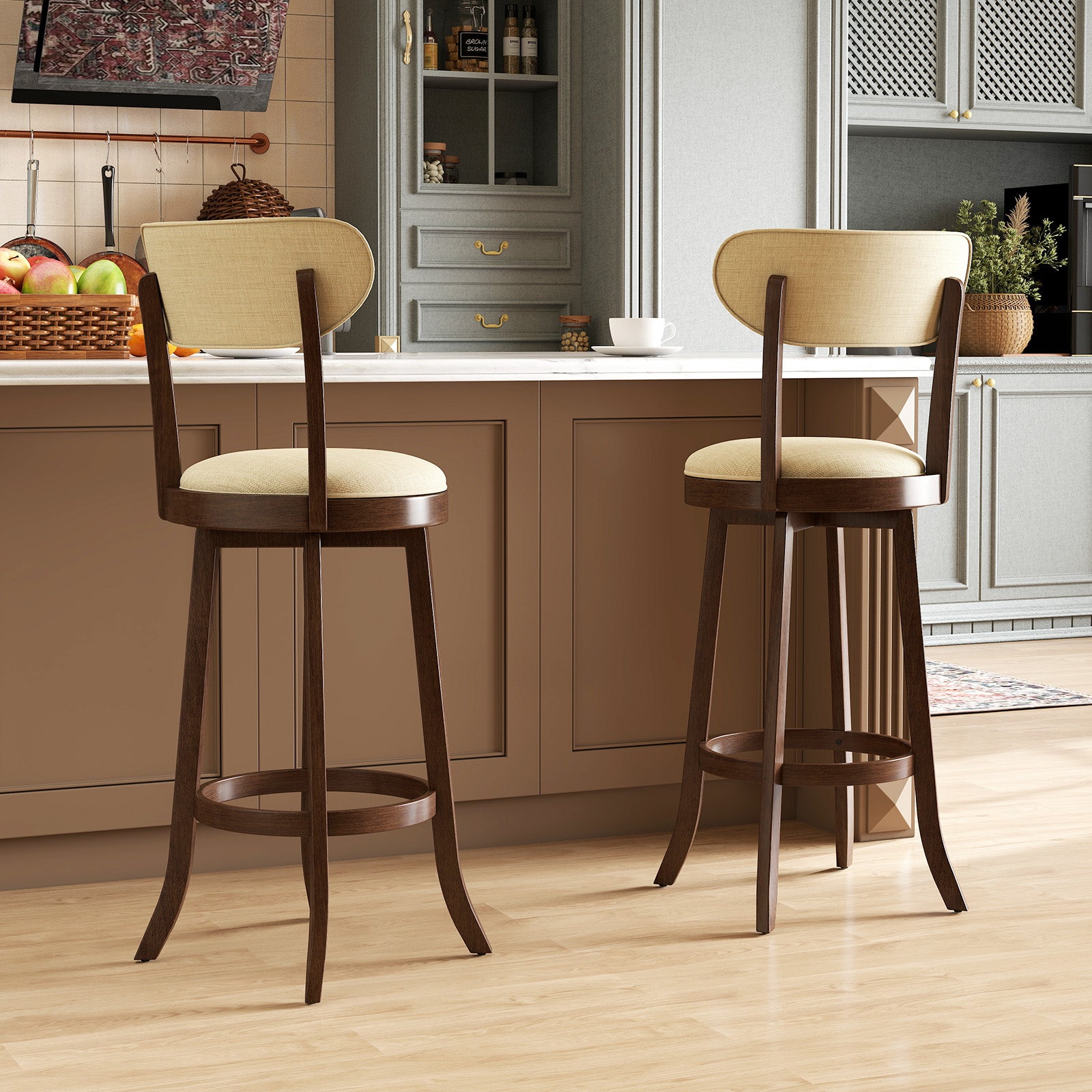 30.5 Inch Bar Height Chairs Set of 2 Swivel High Barstool with Padded Seat and Backrest, Brown Bar Stools at Gallery Canada